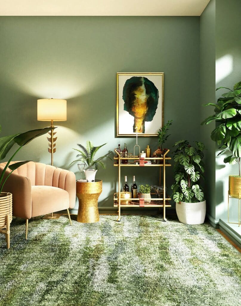 living room design in green